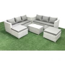 Garten Polyrattanmöbel Set 8-Sitzer Rattan Garten Sofa Set mit 2 hohen Hockern Hellgrau gemischt - Fimous