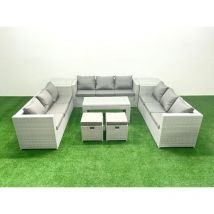 Gartenmöbel Im Freien Polyrattan 11-sitzer Garten Sofa Rechteckiger Couchtisch Set Mit 2 Kleinen Hockern 2 Beistelltischen Hellgrau Gemischt - Fimous