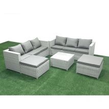 Fimous - Gartenmöbel im Freien Polyrattan 8-Sitzer Rattan Garten Sofa Set mit 2 hohen Hockern Hellgrau gemischt
