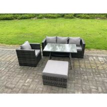 Gartenmöbel Lounge Sofa Set Mit Rechteckiger Esstisch Sessel 2 Großer Hockern Dunkelgrau Gemischt - Fimous