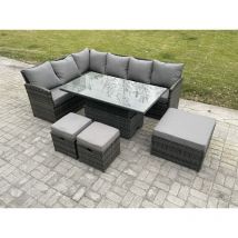 Fimous - Gartenmöbel Set aus Polyrattan für den Außenbereich Höhenverstellbarer Esstisch Sofa Set mit 3 Fußhockern Dunkelgrau gemischt