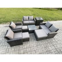 Gartenmöbel-Set im Freien 9 Stücke Polyrattan Möbel Sitzgruppe mit 3 Hocker Beistelltische Dunkelgrau Gemischt - Fimous