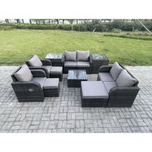 Fimous Salon de jardin en rotin avec 3 Tabourets 2 Tables d'appoint Mélange gris foncé