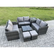 Gartenmöbel Sets 8-Sitzer Wicker Rattan Möbel Sofa Sets mit quadratischem Couchtisch Liebe Sitz Sofa 2 Kleine Fußhocker Beistelltisch - Fimous