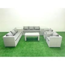 Gartenmöbelset Polyrattan mit 2 Sesseln Rechteckiger Couchtisch 2 Beistelltischen Hellgrau gemischt - Fimous