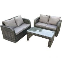 Gris foncé pe osier rotin ensemble salon de jardin Love canapé 2 personnes ensemble canapé extérieur table basse rectangulaire 4 personnes - Fimous