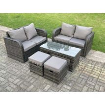 Fimous Gris foncé PE osier rotin ensemble salon de jardin Love canapé 2 personnes ensemble canapé extérieur table basse rectangulaire 6 personnes