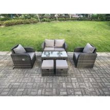 Gris foncé pe osier rotin ensemble salon de jardin Love canapé transat extérieur rectangulaire table basse tabouret 6 places - Fimous