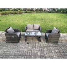 Fimous Gris foncé PE osier rotin ensemble salon de jardin Love canapé transat extérieur table basse rectangulaire 4 places