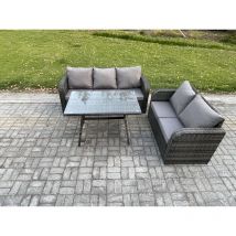 Fimous High Back PE Rattan Sofa Set Outdoor Garden Furniture Dining Table Set Love Sofa 3 Seater Sofa