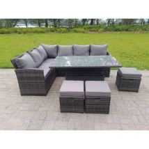 Fimous - Hoher Rücken Gartenmöbel-Set Höhenverstellbarer Esstisch 9 Sitzer 3 Kleiner Hockern