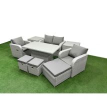 Light Grey pe Wicker Rattan Garden Furniture Set Sofa Set Reclining Chair Adjustable Lifting Dining or Coffee Table 7 Seater 3 Stools 2 Side Table