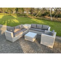 Fimous - Light Grey Rattan Garden Outdoor Lounge Sofa Set Chair Sofa Side Table Square Coffee Table 7 Seater