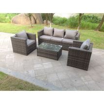 Lounge Canapé En Rotin Ensemble Mobilier De Jardin Extérieur Avec 2 Chaises Et Table Basse Rectangulaire - Fimous