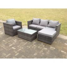 Fimous - Lounge Rattan Sofa Set Gartenmöbel im Freien mit Einzelarmstuhl und rechteckigem Couchtisch mit großem Fußhocker