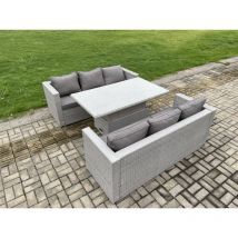Meubles à manger de jardin en rotin 2 canapé, Höhe verstellbar Esstisch pour Pelouse Terrasse Intérieure Gris Clair - Fimous