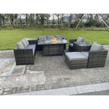 Fimous - Mobilier De Jardin En Rotin Extérieur Foyer Au Gaz Table à Manger Set Chauffage Au Gaz Chaise Longue Table D'appoint Gris Foncé Mixte 9