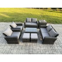 Fimous Mobilier de jardin extérieur 8 pièces Ensemble de canapé en rotin ave Table basse Table d'appoint 2 Petit Tabouret Gris foncé
