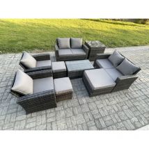 Mobilier de jardin extérieur 9 pièces Ensemble de canapé en rotin ave Table basse 3 Tabouret Table d'appoint Gris foncé - Fimous