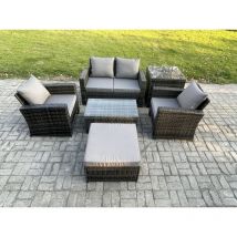 Mobilier de jardin extérieur ave Table basse rectangulaire Canapé deux places Grand Tabouret Table d'appoint Gris foncé - Fimous