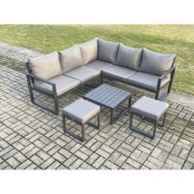 Fimous - Outdoor Garden Furniture Set Aluminium Lounge Sofa Square Coffee Table Sets with 2 Small Footstools Indoor Conservatory Set Dark Grey