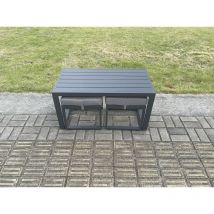 Fimous Outdoor Garden Rectangular Coffee table Aluminium Patio Tea Table with 2 Small Footstool for Balcony, Terrace,Swimming Pool Dark Grey