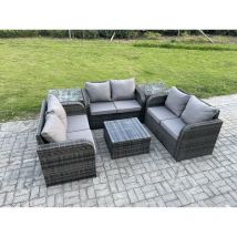 Outdoor Gartenmöbel Sets 6 Sitzer Wicker Rattan Möbel Sofa Sets mit quadratischem Couchtisch Liebe Sitz Sofa 2 Beistelltische - Fimous
