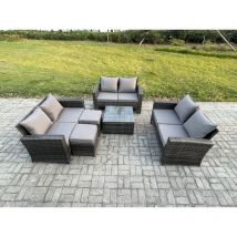 Fimous - Outdoor Lounge Sofa Set Wicker pe Rattan Garden Furniture Set with Square Coffee Table Double Seat Sofa 2 Small Footstools Dark Grey Mixed