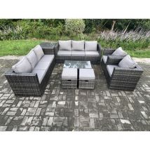 Ensemble de meubles de jardin en rotin avec 2 Fauteuils Table basse Tables d'appoint 2 Petits poufs Mélange gris foncé - Fimous