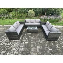 Fimous - Outdoor Lounge Sofa Set Wicker pe Rattan Gartenmöbel Set mit Länglichem Couchtisch Dunkelgrau Gemischt