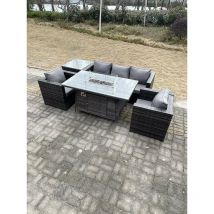 Outdoor Pe Rotin Garden Furniture Foyer à Gaz Table à Manger Fauteuil Côté Table Basse Gris Foncé Mixte - Fimous