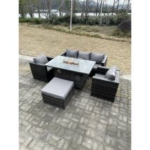 Outdoor Pe Rotin Meubles De Jardin Foyer à Gaz Table à Manger Fauteuil Grand Tabouret Gris Foncé Mixte - Fimous