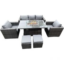 Outdoor pe rotin meubles de jardin foyer à gaz table salon canapé 2 pc fauteuil 2 pc repose - pieds gris foncé mix terrasse - Fimous