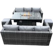 Outdoor pe rotin meubles de jardin foyer à gaz table salon canapé 2 pc repose - pieds gris foncé mix terrasse - Fimous