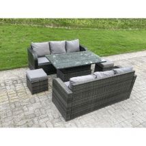 Outdoor Rattan Gartenmöbel Sitzgruppe Lounge Sofa Set Esstisch Höhenverstellbarer Steigender Hebetisch Stühle 6 Sitzer - Fimous