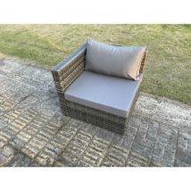 Fimous - Outdoor Rattan Single Arm Corner Sofa Chair Garden Furniture With Seat and Back Cushion Dark Grey Mixed