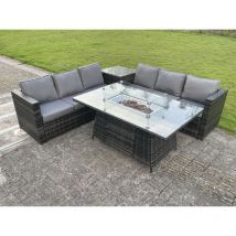 Outdoor rotin Garden Corner Furniture foyer à gaz table à manger chauffage à gaz brûleur salon gris foncé 6 places - Fimous