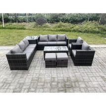 Outdoor rotin Garden Furniture Lounge sofa set avec table basse rectangulaire 2 fauteuils table basse d'appoint 2 tabourets - Fimous