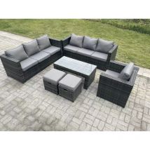 Outdoor rotin Garden Furniture Lounge sofa set avec table basse rectangulaire fauteuil 2 tabourets - Fimous