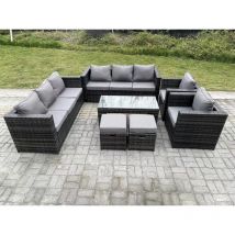 Outdoor rotin meubles de Jardin Salon canapé set avec table basse rectangulaire 2 fauteuils pc 2 tabourets - Fimous