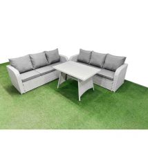 Fimous - Patio Dining Table & Chairs Set Rattan High Back Lounge Sofa Set with 3 Seater Sofa Light Grey