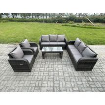 Patio Garden Furniture Sets Wicker 8 Seater Outdoor Rattan Furniture Sofa Sets with Rectangular Coffee Table Reclining Chair - Fimous