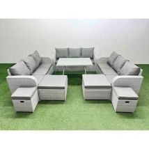 Patio Garden Furniture Sets with Dining Table 3 Seater Sofa 4 Stool Light Grey - Fimous