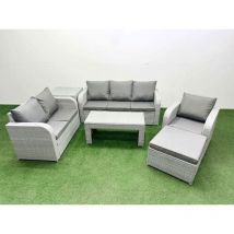 Patio pe Wicker 7 Seater Outdoor Rattan Furniture Sofa Sets with Oblong Coffee Table Reclining Chair Loveseat Sofa 3 Seater Sofa Big Footstool Side