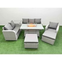 Fimous Patio PE Wicker 8 Seater Outdoor Rattan Furniture Sofa Sets with Firepit Dining Table Reclining Chair Loveseat Sofa 3 Seater Sofa 2 Big