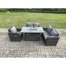 Salon de jardin en rotin avec Table de foyer à gaz 4 piece Love Sofa set - Fimous