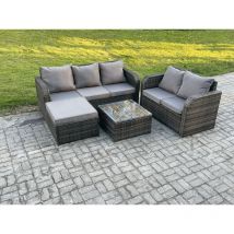 Fimous PE Rattan Garden Furniture Sets 6 Seater Outdoor Lounge Sofa Set Square Coffee Table Big Footstool