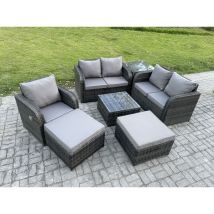 Fimous Salon de jardin en rotin Love Sofa Chaise Set Table basse carrée Tables d'appoint 2 grand tabouret