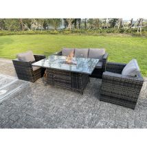 Pe Wicker 5 Places En Rotin Meubles De Jardin Foyer à Gaz Table Chauffage à Gaz Set Salon Canapé Set Avec Chaise Verre Trempé - Fimous