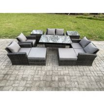 Polyrattan Gartenlounge Set 9 Stücke Outdoor Gartenmöbel-Set Set mit 2 Großer Hockern 2 Beistelltischen Dunkelgrau gemischt - Fimous